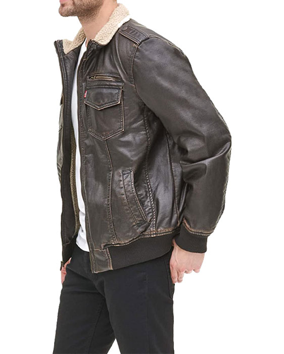 bomber leather jacket mens, levi's leather jacket mens
