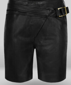 mens black leather shorts