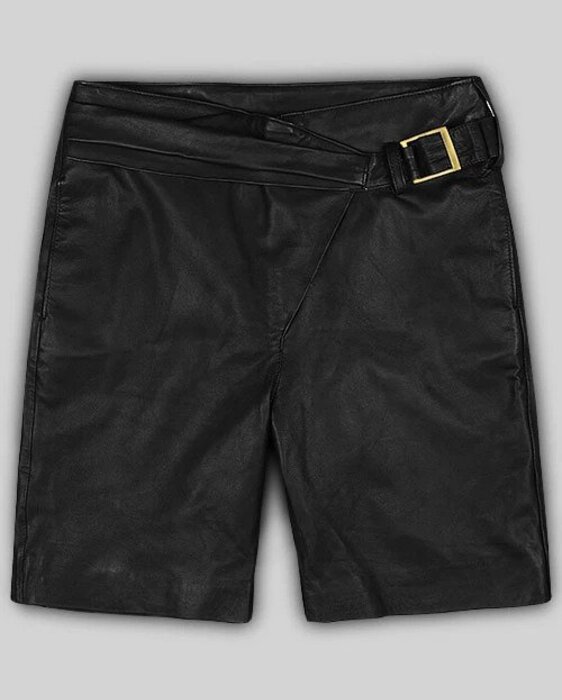 mens black leather shorts